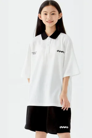 LULU & SKY Girls Typography Printed Polo Collar Oversized T-shirt