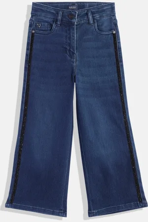 Allen Solly Girls Wide Leg with Glittery Side Stripe Stretchable Jeans
