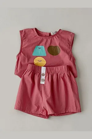 LULU & SKY Kids Printed Sleeveless Cotton Top With Shorts