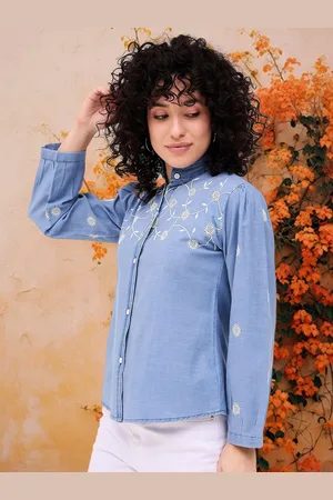 DressBerry Women Mandarin Collar Floral Printed Cotton Casual Shirt