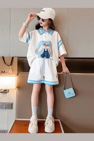 LULU & SKY Girls Printed Polo Collar T-Shirt With Shorts