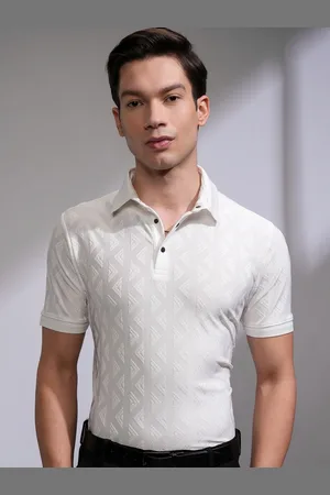 Highlander Men Self Design Polo Collar Regular Fit T-shirt