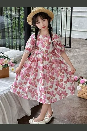 LULU & SKY Girls Printed Fit and Flare Midi Dress