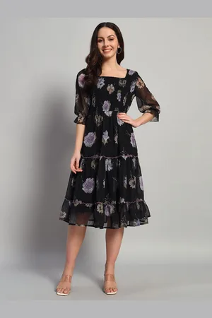 Chemistry Floral Printed Smocked Detail Tiered Georgette Fit & Flare Dress
