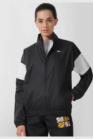 Reebok Women Mock Collar Brand Logo Printed Casual Bomber Jacket