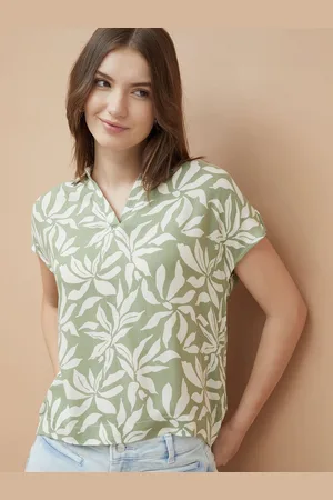 Lifestyle Women Printed Shirt Collar Extended Sleeves Regular Top