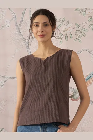 InWeave Women Self Design Round Neck Sleeveless Cotton Top