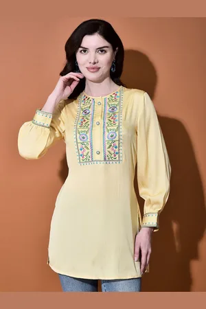 FUTURO REMOTO GIOIELLI Women Embellished Round Neck Puff Sleeves Shirt Style Top