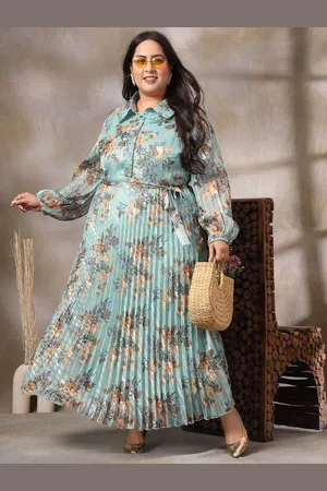 KASSUALLY Women Plus Size Floral Print Bishop Sleeve Fit & Flare Maxi Dress