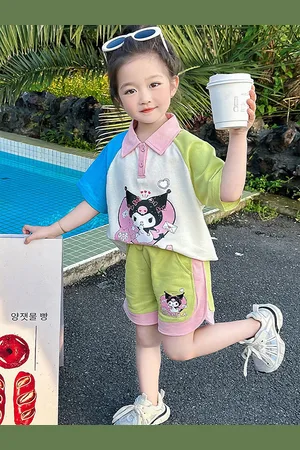 LULU & SKY Girls Printed Polo Collar Cotton T-Shirt With Shorts