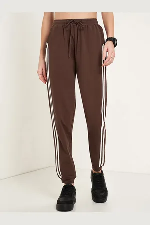 Pantaloons Women Pure Cotton Striped Mid Rise Joggers With Side Contrast Piping