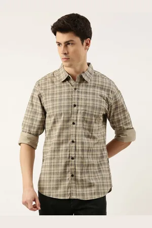 Provogue Men Spread Collar Tartan Checked Cotton Casual Shirt