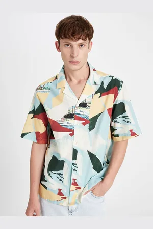 DeFacto Men Cuban Collar Abstract Printed Cotton Casual Shirt