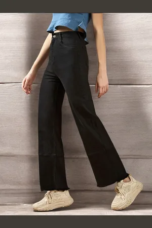 DOLCE CRUDO Women Wide Leg High-Rise Heavy Fade Stretchable Jeans