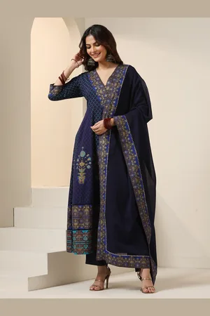 Ishin Floral Printed V-Neck Gotta Patti Pure Cotton Anarkali Kurta With Trousers & Dupatta
