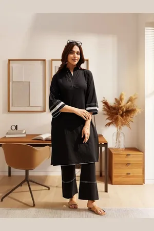 Ambraee Timeless Mandarin Collar Pure Cotton Straight Kurta with Trousers