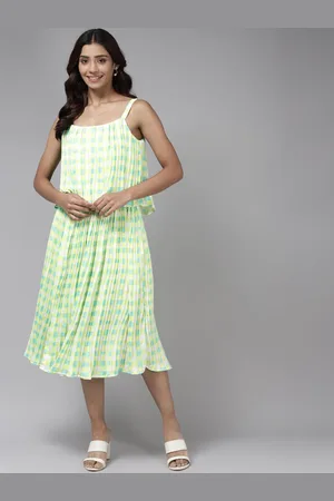 Corsica Women Checked Shoulder Straps A-Line Midi Dress