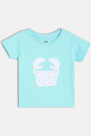 MINI KLUB Girls Self Design Round Neck Regular Pure Cotton Top