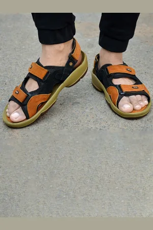 WOAKERS Men Leather Velcro Casual Sports Sandals
