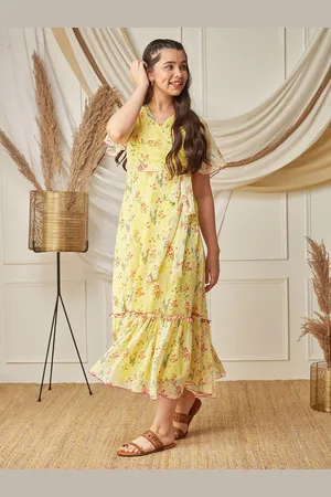 BAESD Girls Floral Printed Chiffon Wrap Midi Dress