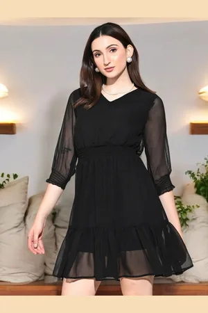 BAESD Women V Neck Bishop Sleeves A-Line Mini Dress