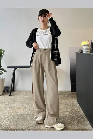 FNOCKS Women Relaxed Loose Fit High-Rise Formal Trousers