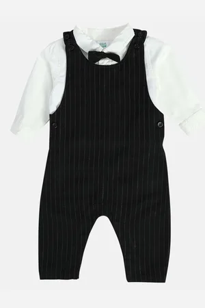 MINI KLUB Boys Striped Shoulder Straps Neck Sleeveless Cotton Dungarees & Shirt
