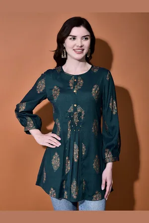 FUTURO REMOTO GIOIELLI Ethnic Print Embellished Round Neck Cotton Top
