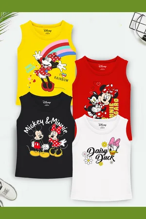 Miss and Chief Girls Pack Of 4 Mickey & Friends Graphic Printed T-shirts