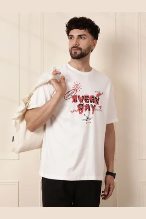 WROGN Men Typography Printed Round Neck Cotton Oversized T-shirt