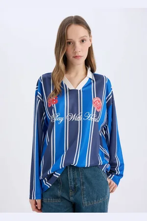 DeFacto Women Striped Polo Collar T-shirt