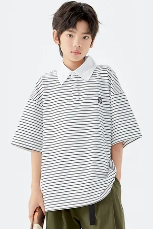 LULU & SKY Boys Striped Polo Collar Cotton Oversized T-shirt