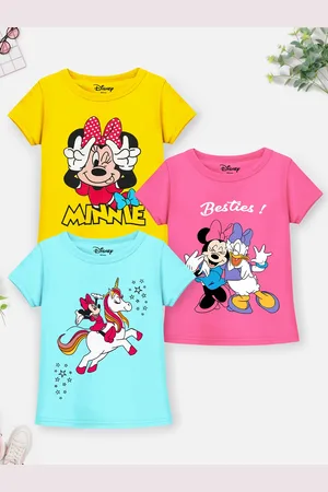 Miss and Chief Girls Pack Of 3 Minnie & Daisy Graphic Printed Cotton T-shirts