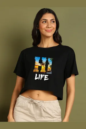 Chozi Women Bio Finish Graphic Printed Round Neck Cotton Boxy T-shirt