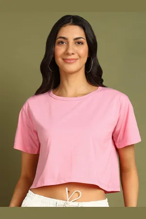 Chozi Women Bio Finish Solid Round Neck Cotton Boxy T-shirt