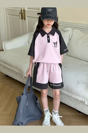 LULU & SKY Girls Colourblocked Polo Collar T-Shirt With Shorts