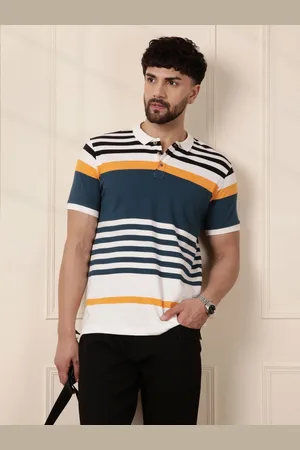 WROGN Men Striped Polo Collar Cotton T-shirt