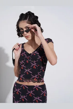 Pantaloons Conversational Sweetheart Neck Styled Back Crop Top