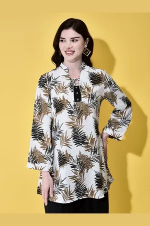 FUTURO REMOTO GIOIELLI Women Tropical Printed Mandarin Collar Regular Sleeve Top