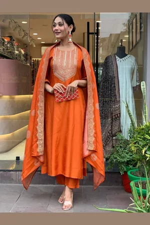Ethnic Yard Floral Embroidered Sequnnied Straight Kurta With Trousers & Dupatta