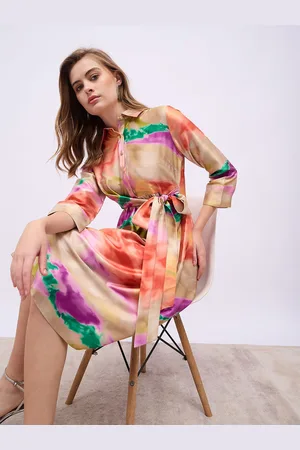 Styli Women Wrap Style Long Sleeve Shirt Knee Length Dress