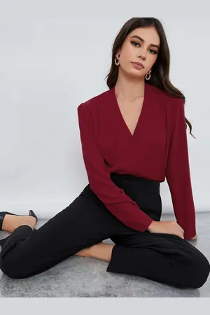 FNOCKS Women Comfort Fit V-Neck Solid Cotton Formal Shirt