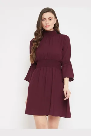 Chemistry Women High Neck Bell Sleeve Fit & Flare Dress