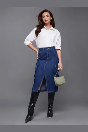 Miss Chase Women High Rise Cargo Midi Straight Skirt