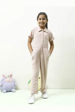 ATHENA Girls Cotton Shirt Collar Basic Jumpsuit