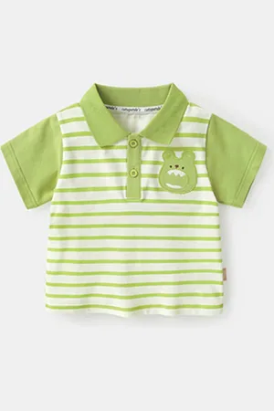 LULU & SKY Girls Striped Polo Collar Cotton T-shirt