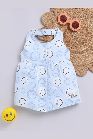 Moms Love Girls Printed Smiley Pure Cotton Fit & Flare Dress