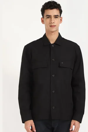 Calvin Klein Men Spread Collar Solid Cotton Casual Shirt