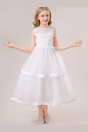 LULU & SKY Girls Round Neck Fit & Flare Tiered Maxi Dress