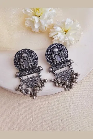 Binnis Wardrobe German Silver Taj Mahal Drop Earrings
